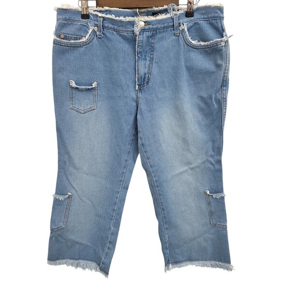 Navi Light Wash Frayed Hem Cropped Carpenter Capri Jeans 2XL Y2K Grunge Cotton - Picture 1 of 16